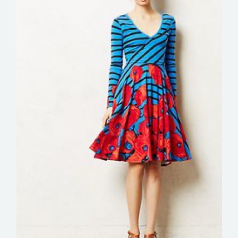 Anthropologie  Tracy Reese *hard to find* Blue and Red Striped Floral Dress